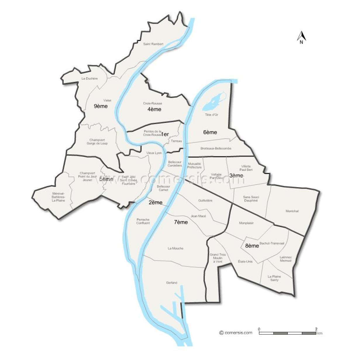 kartta Lyon arrondissement