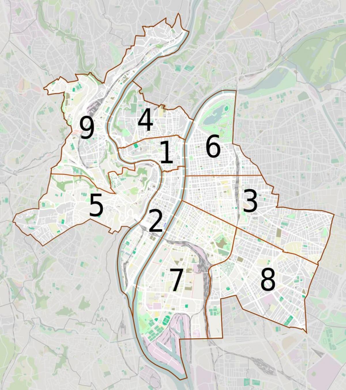 kartta Lyon arrondissementit